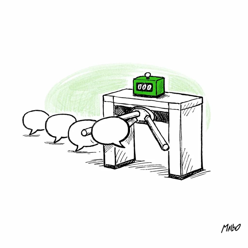 Illustration d'un tourniquet d'entrée avec un compteur, image de la facturation de Respond.io au nombre de contacts actifs par mois