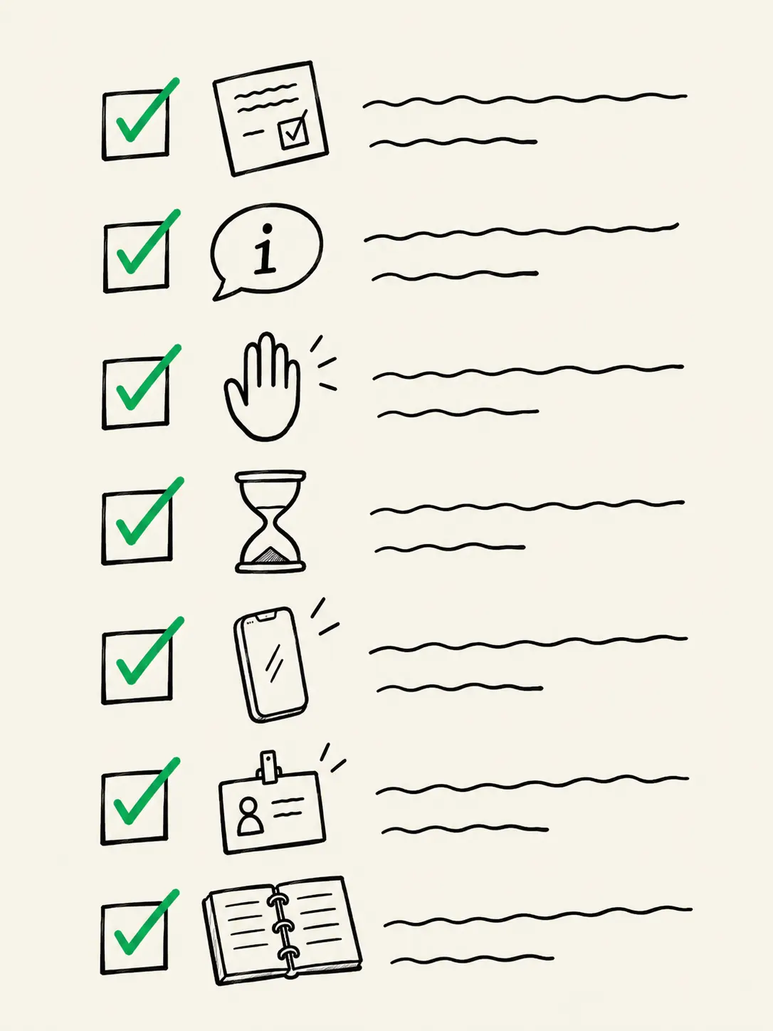 Checklist illustrée des sept points de conformité RGPD pour la prospection WhatsApp : opt-in horodaté, information, opt-out, conservation, API officielle, mention IA, registre